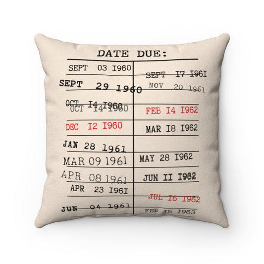 Vintage Library Due Date Card Faux Suede Square Pillow