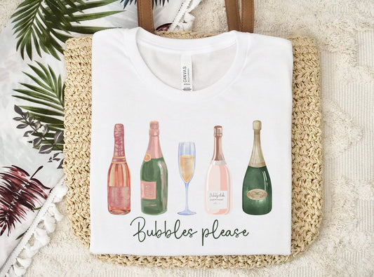 Bubbles Please Tshirt, Champagne Tee, Bachelorette Party Outfit, Vegas Trip Apparel, Girls Vacation