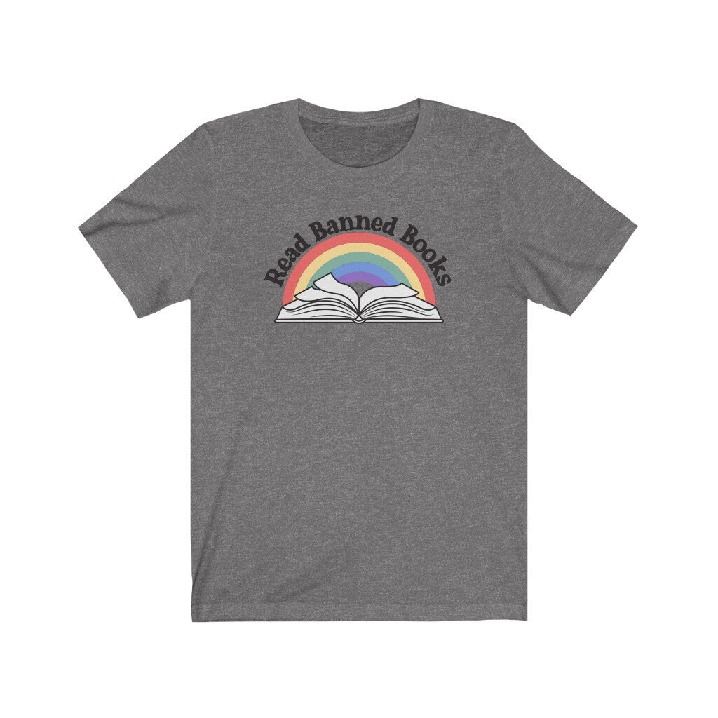 Rainbow Read Banned Books Retro Style Tee, Banned Books Shirts, Gift For Book Lovers, Reading Present For Her, Teacher Librarian Shirts