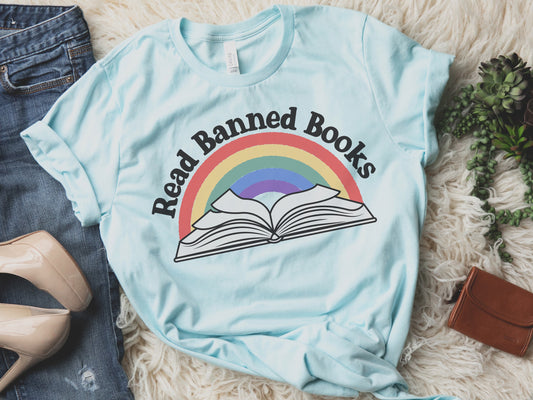 Rainbow Read Banned Books Retro Style Tee