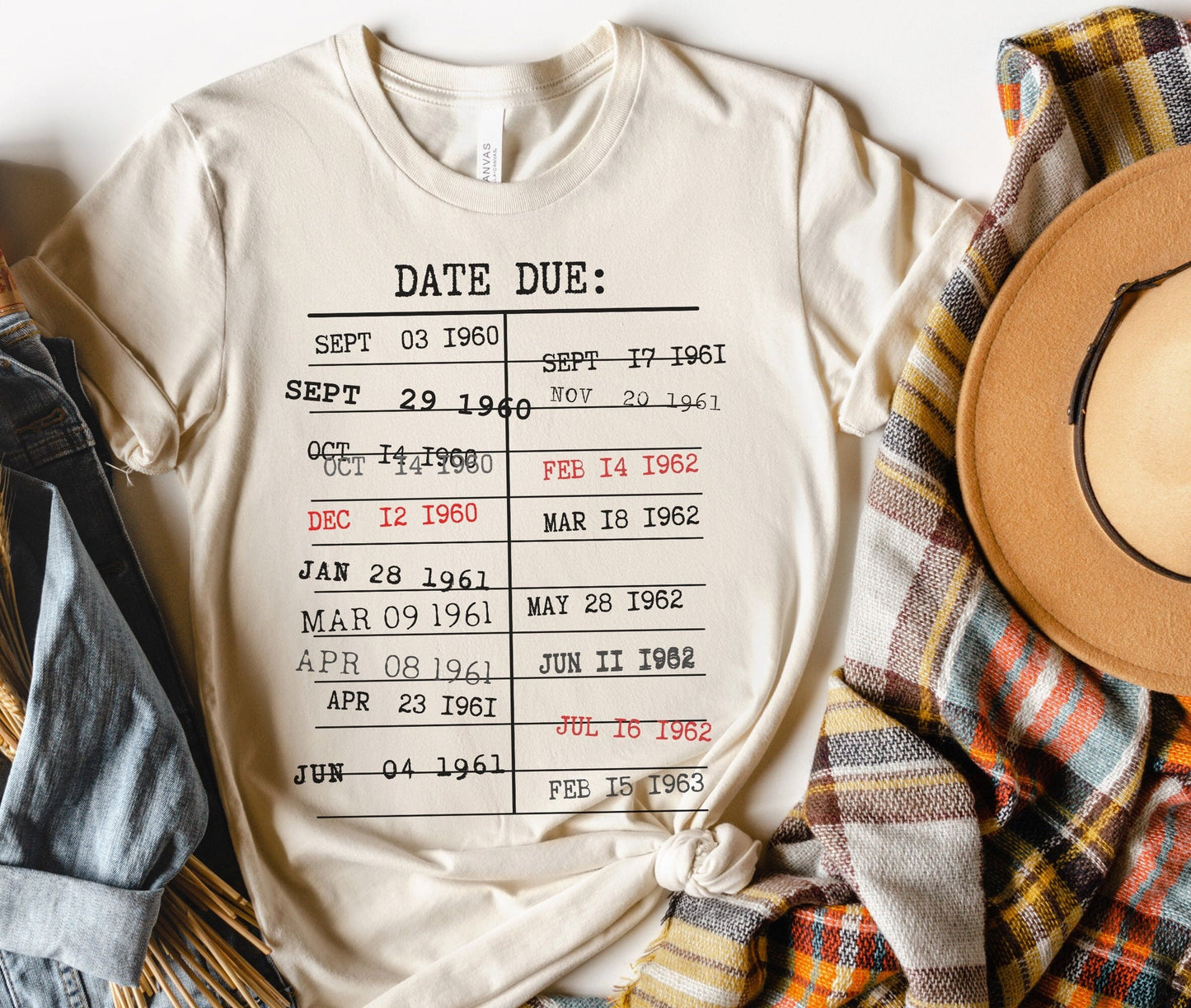 Vintage Library Due Date Card Tshirt GIft For Reader