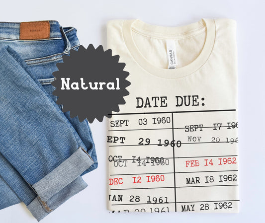 Vintage Library Due Date Card Tshirt GIft For Reader