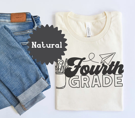 Fourth Grade Tee, Retro Style Shirts, Teacher Back to School Outfit, First Day Apparel, Minimalist Aesthetic