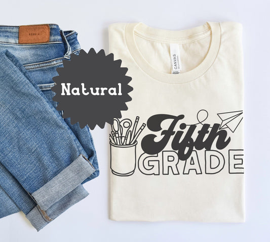Fifth Grade Tee, Retro Style Shirts, Teacher Back to School Outfit, First Day Apparel, Minimalist Aesthetic
