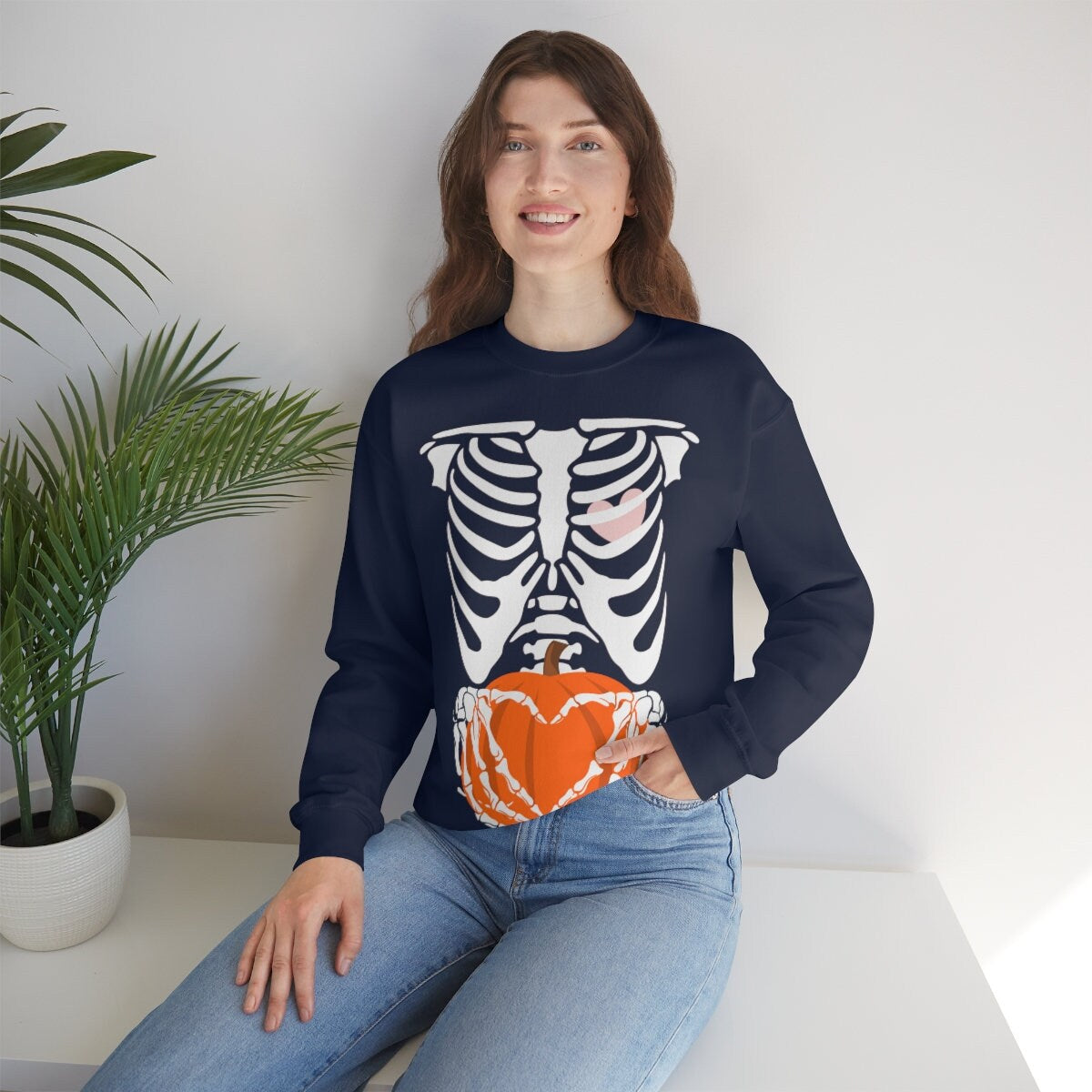 Pregnant Skeleton Pumpkin Belly Sweatshirt