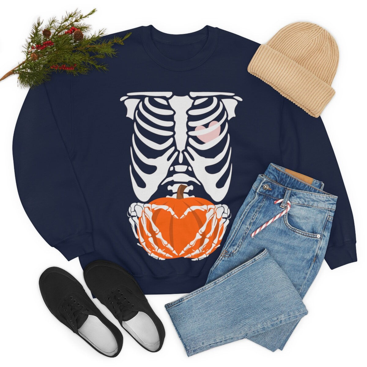 Pregnant Skeleton Pumpkin Belly Sweatshirt