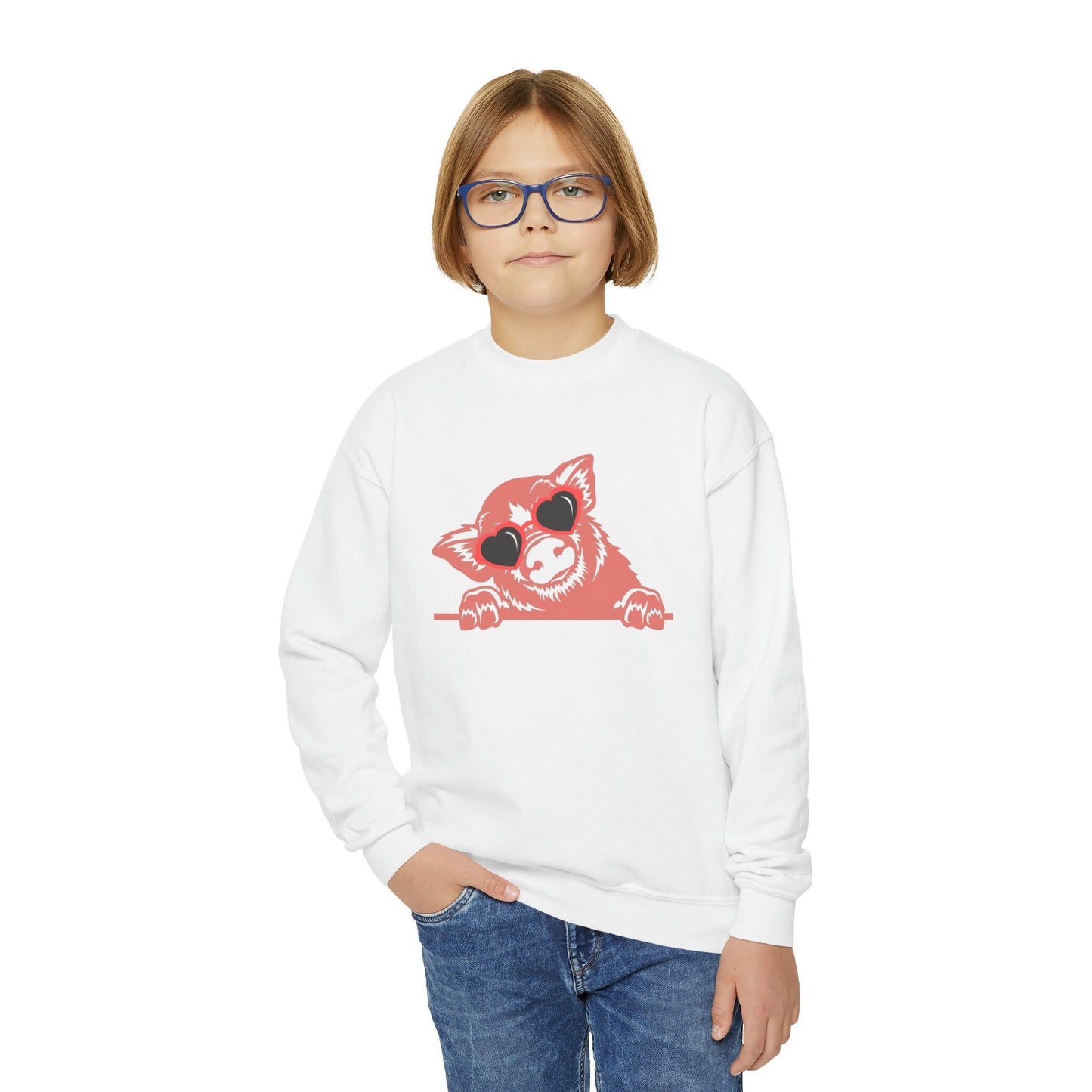 Heart Glasses Pig Youth Sweatshirt, Cute Pig Sweatshirt, 90s Mom Shirts For Women, Pig Lover Gifts, Simple Pig Hoodies For Wom